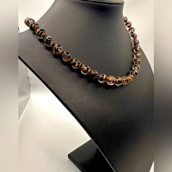 Murano Glass, Beautiful Black& Gold Genuine Italian Necklace-Excellent Condition